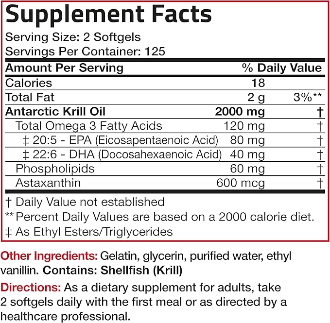 Bronson Antarctic Krill Oil 2000 mg Omega-3s EPA, 250 Softgels (125 Servings)