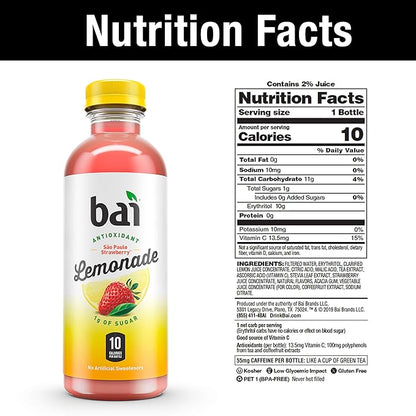 Bai Flavored Water, São Paulo Strawberry Lemonade, Antioxidant Infused Drinks, 18 Fluid Ounce Bottles, 6 Count