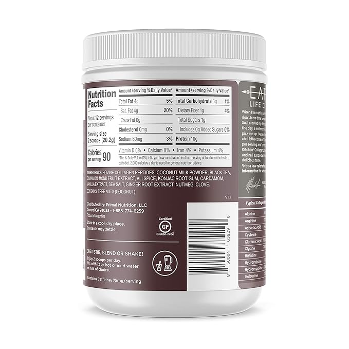 Primal Kitchen Chai Tea Collagen Keto 8.55 Ounces