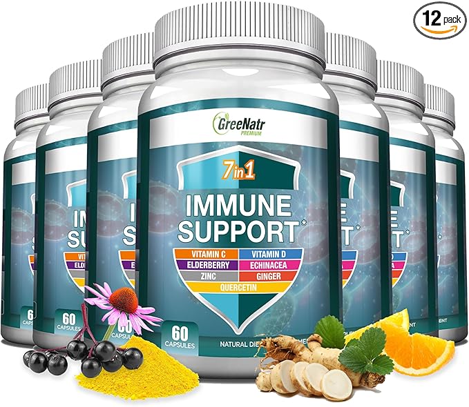 7 in 1 Immune Support Supplement D3, Zinc 50mg, Quercetin, 60 Capsules (12 Bottles)