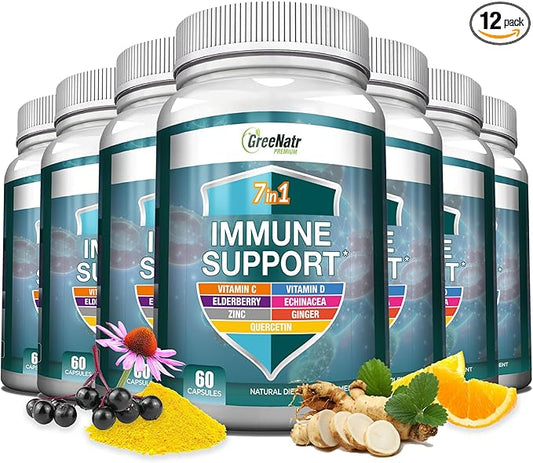7 in 1 Immune Support Supplement D3, Zinc 50mg, Quercetin, 60 Capsules (12 Bottles)