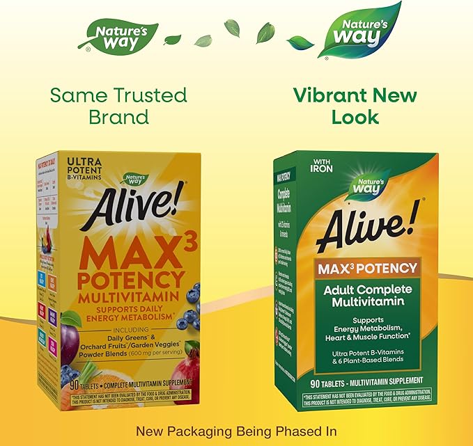 Nature's Way Alive! Max3 Potency Multivitamin, B12 and 90 Tablets