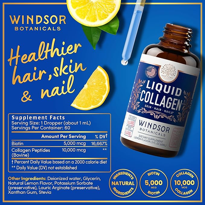 Liquid Collagen for Women and Men 5,000mcg Biotin, 10,000mcg Collagen 2x2oz