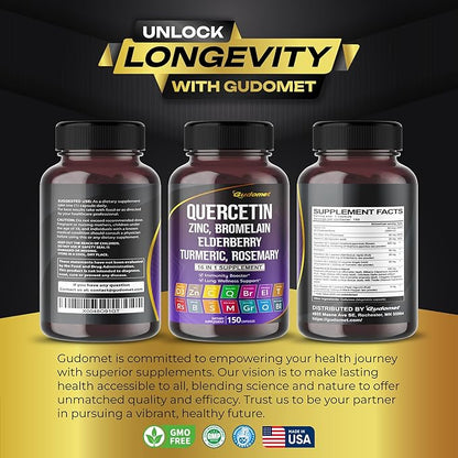 Quercetin Bromelain Zinc Vitamin D3 Elderberry -150 Capsules-
