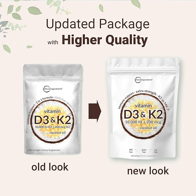 Vitamin D3 10000 iu Plus K2 (MK-7) 200 200 mcg, 300 Virgin 2 in 1 Vitamins