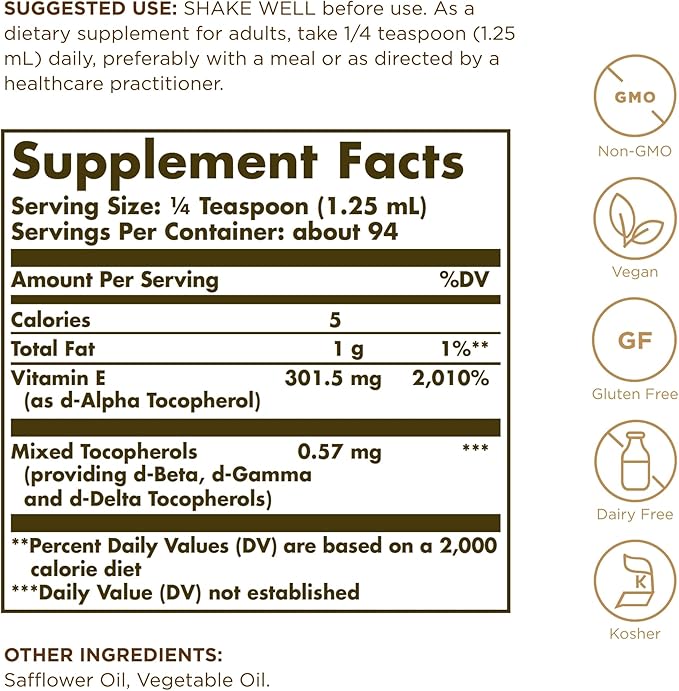 Solgar Liquid Vitamin E (without dropper) 4 fl 94 Servings