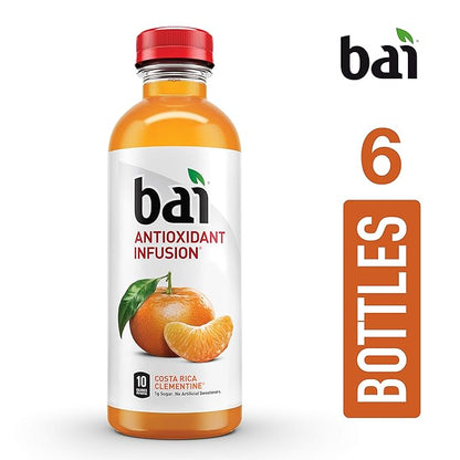 Bai Flavored Water, Costa Rica Clementine, Antioxidant Infused Drinks, 18 Fluid Ounce Bottles, 6 count