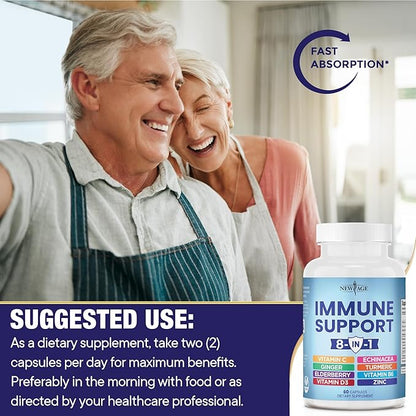 8 in 1 Immune Support Booster 50mg, Vitamin 5000 IU, B6, Elderberry 60 Count 1)