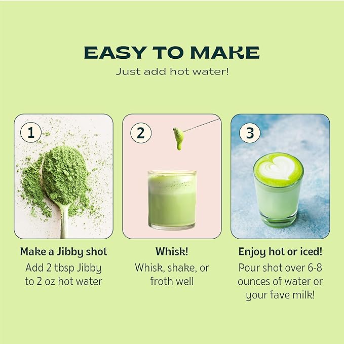 JIBBY Mushroom Matcha Super Latte - Ceremonial Grade Green Tea Organic Matcha Powder, Collagen, MCT Oil, Superfood Mushrooms, Matcha Latte Collagen Powder, Matcha Powder (A Tad Sweet, 10 Servings)