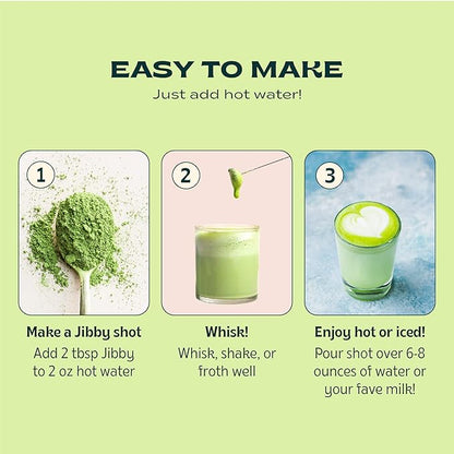 JIBBY Mushroom Matcha Super Latte - Ceremonial Grade Green Tea Organic Matcha Powder, Collagen, MCT Oil, Superfood Mushrooms, Matcha Latte Collagen Powder, Matcha Powder (A Tad Sweet, 10 Servings)