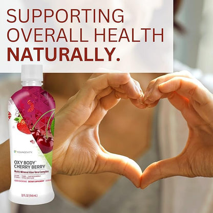 Oxybody Cherry Berry Vitamins Minerals & Botanicals, 32 Fl Oz (Pack of 4) – Aloe Vera Drink with Natural Cherry Flavor – Immunity Juice Full of Vitamins, Minerals and Botanicals - Health Supplement