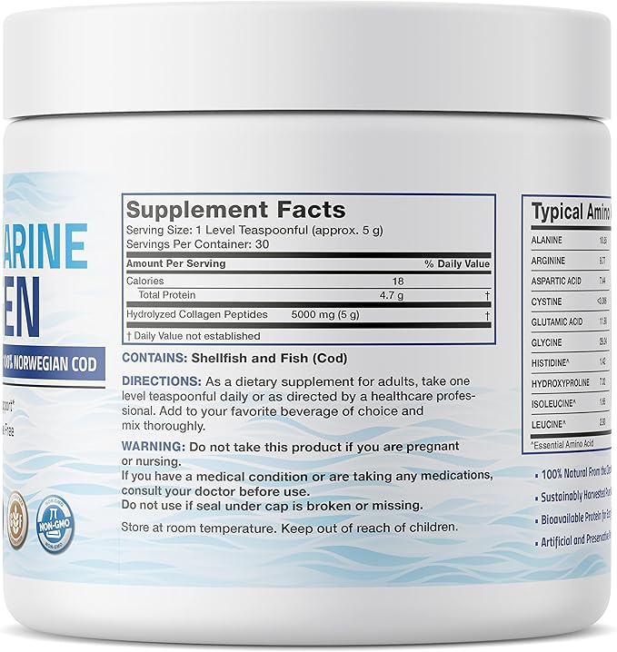 Bronson Marine Collagen Peptides Hydrolyzed Protein 100% Wild 150g (5.29oz) (5.29oz)