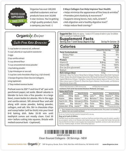 Organixx Clean Sourced Collagen Powder, Hydrolyzed (30 Servings)