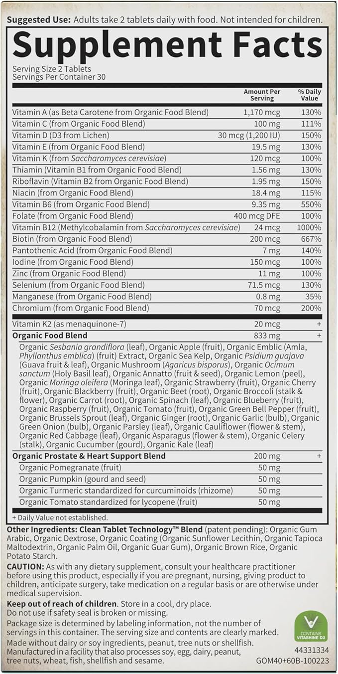 Garden of Life Organics Whole Food 40+, 60 60 Tablets, 40, Mens