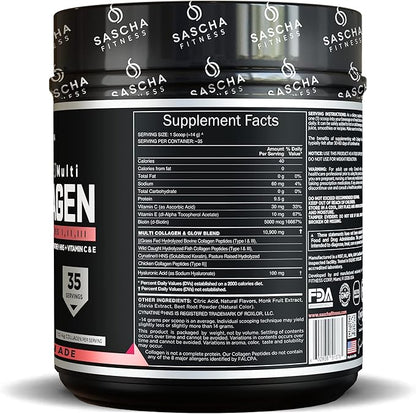 SASCHA FITNESS Hydrolyzed Multi Collagen Peptides 1,2 & 3 |Hyaluronic