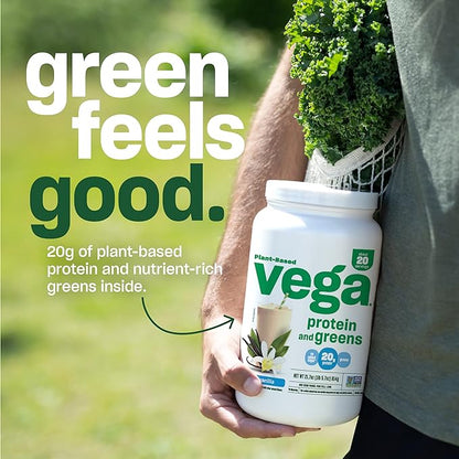 Vega Protein and Greens Protein Powder, Vanilla 20g Plant 1.7 lbs