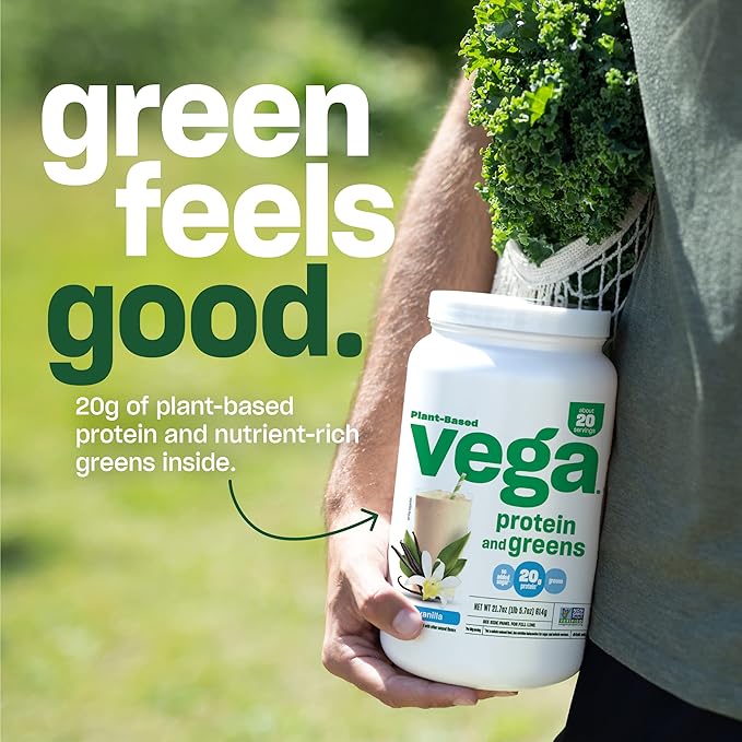 Vega Protein and Greens Protein Powder, Berry 20g Plant 1.7 lbs