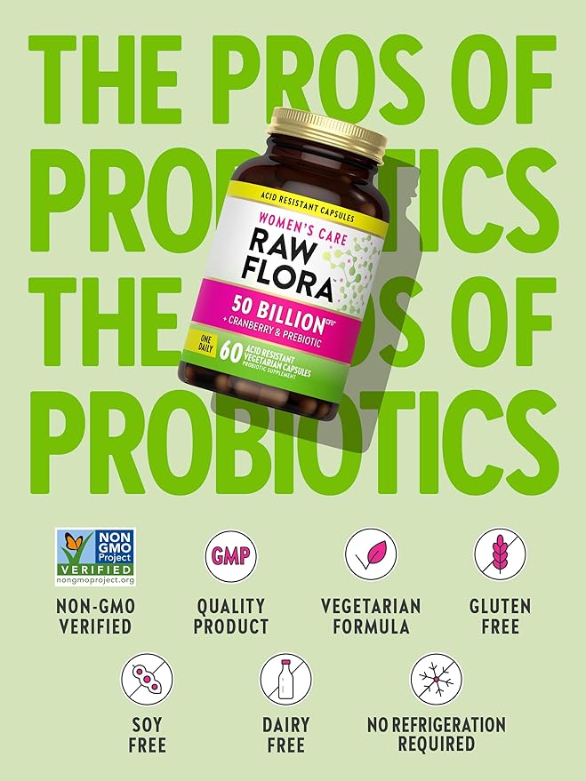 Raw Flora Probiotics for Women | 50 Billion CFU | 60 Capsules | with Cranberry & Prebiotic | Vegetarian & Gluten Free Vitamins | by Nature's Truth
