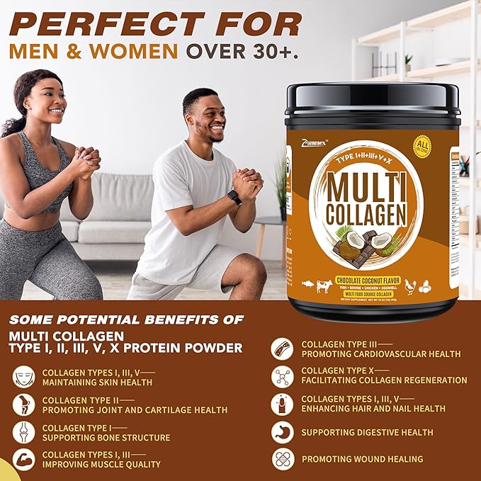 Zammex Multi Collagen Peptides Powder, Type 41 Servings, 1LB