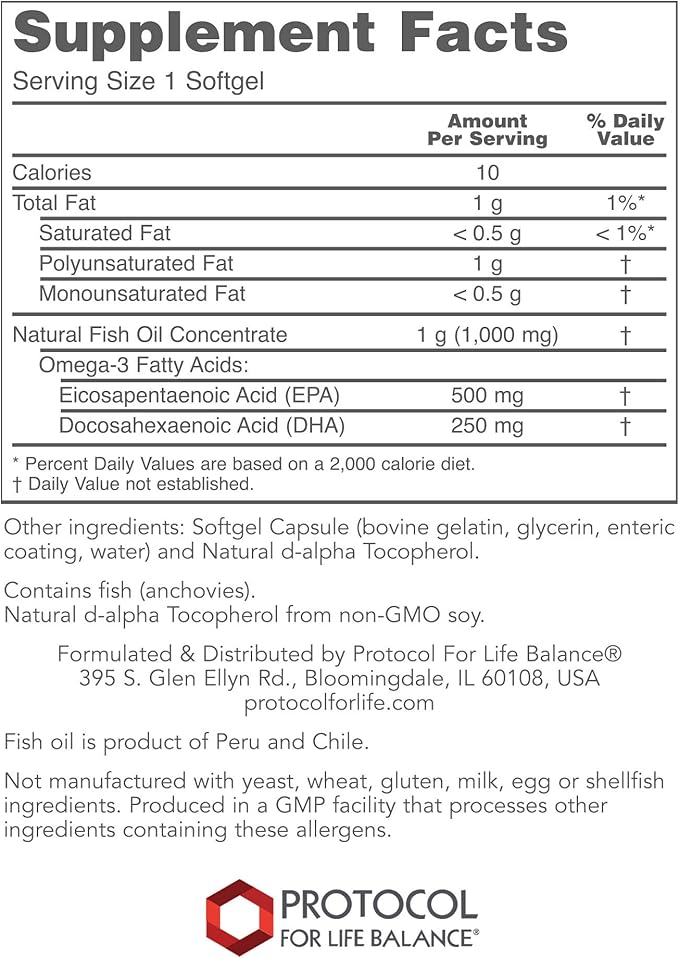 Protocol Ultra Omega-3-500mg EPA & 250mg DHA 180 Softgels
