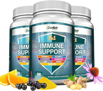 7 in 1 Immune Support Supplement D3, Zinc 50mg, Quercetin, 60 Capsules (3 Bottles)