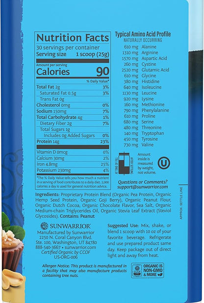 Sunwarrior Vegan Protein Powder Organic Plant-based Protein 30 Servings