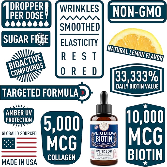 Liquid Biotin for Hair Growth Collagen 10,000mcg Collagen 5,000mcg Extra 2oz