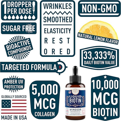 Liquid Biotin for Hair Growth Collagen 10,000mcg Collagen 5,000mcg Extra 2oz