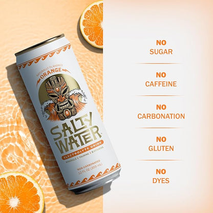 SaltyWater Electrolyte Drink, Orange – Zero Sugar Premium Hydration Drink, 10 Calories, Minerals, Taurine, B-Vitamins, Non-Carbonated - Zero Caffeine Electrolyte Sports Drink - Keto, Paleo, Vegan - 12 Pack (12 oz)