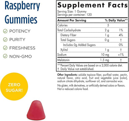 Nordic Naturals Zero Sugar Melatonin Gummies, Raspberry 120 Gummies 1.5 mg 120 Servings