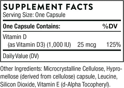 THORNE Vitamin D3 Supplement 1,000 IU 90 Capsules