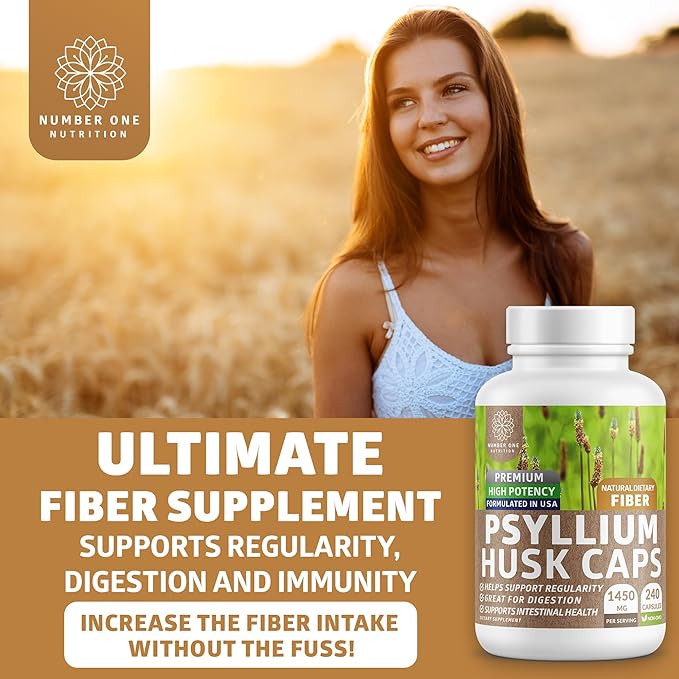 N1N Premium Psyllium Husk Capsules [All Natural,1450 MG] 240 Caps