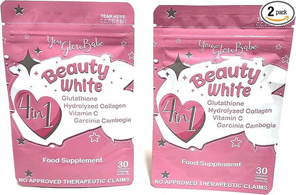 Beauty White 4 in 1 Glutathione 15gram Each 2) 30 30 x 2-60 Capsules