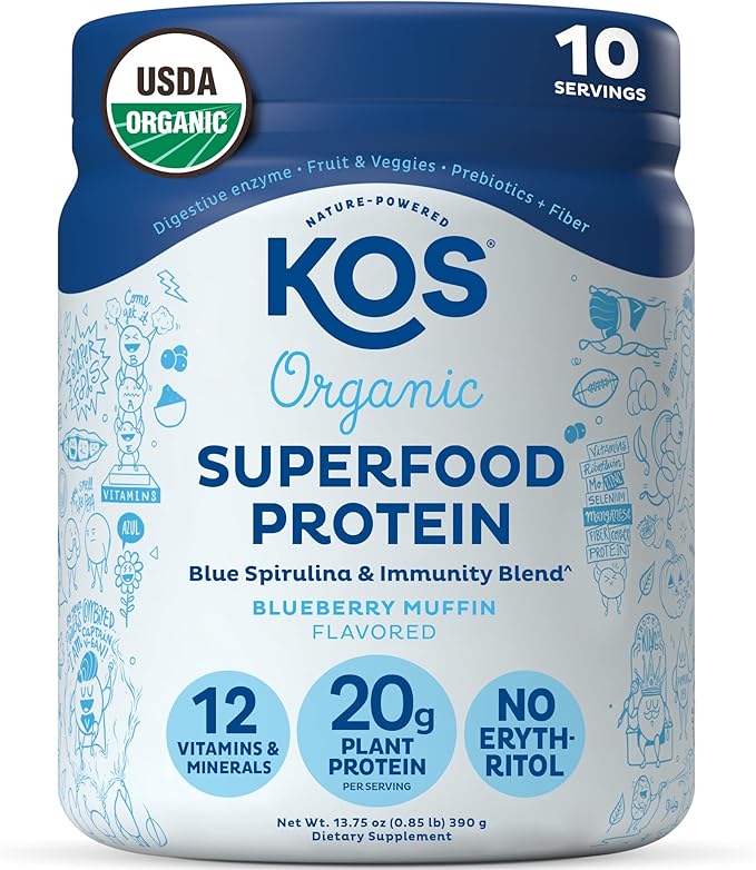KOS Plant Based Protein Powder, Blueberry Muffin 10 Servings