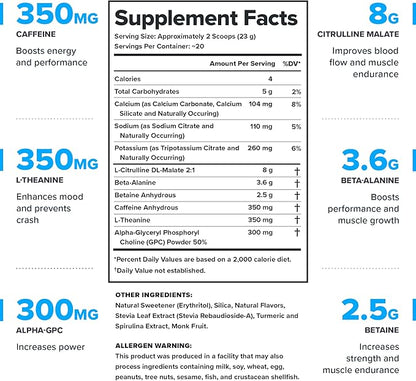 LEGION- All Natural Nitric Oxide Preworkout Drink to Boost Energy, Creatine Free, Naturally Sweetened, Beta Alanine, Citrulline, Alpha GPC (Mojito)