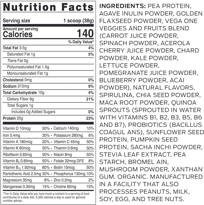 Vega Organic All-in-One Vegan Protein Powder, 12.2 oz