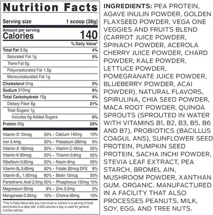 Vega Organic All-in-One Vegan Protein Powder, French Vanilla -Superfood Ingredients, Vitamins for Immunity Support, Keto Friendly, Pea Protein for Women & Men, 12.2 oz (Packaging May Vary)