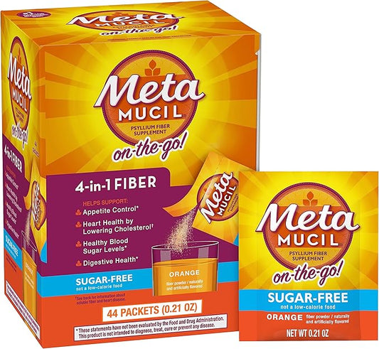 Metamucil On-The-Go, Daily Psyllium Husk Powder 4-in-1 Fiber 44 Packets