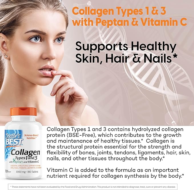 Doctor's Best Collagen Types 1 and 3 with 1000 mg, 180 Tablets