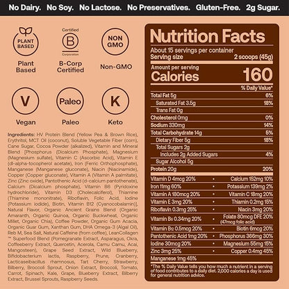 Happy Viking Iced Coffee Protein Powder, Created by Venus Williams, 20G Protein, Low Carb, Keto, Vegan, Gluten-Free, Non-GMO, Superfoods, Complete Meal Replacement, 1 Canister (24 oz.)