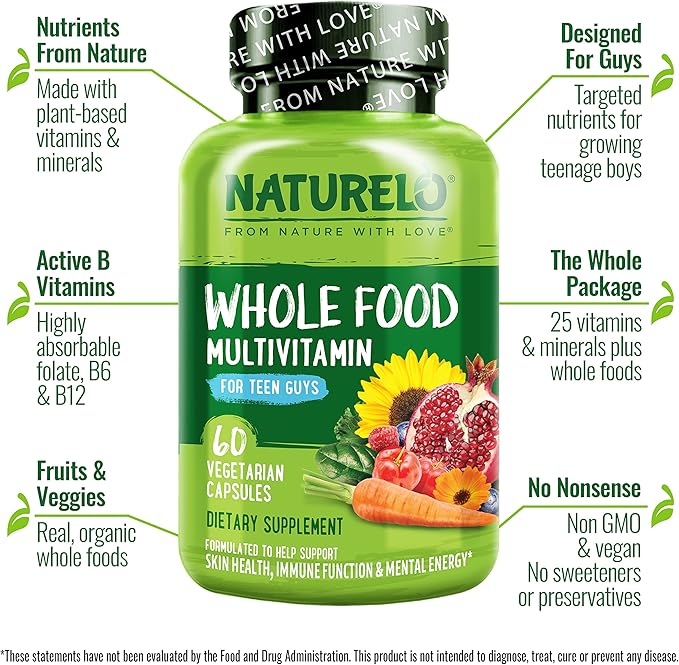 NATURELO Whole Food Multivitamin for Teenage Boys 60 Capsules