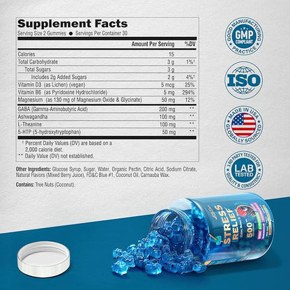 Stress Relief Supplement Gummies 500 mg 5-HTP | 60 Gummy