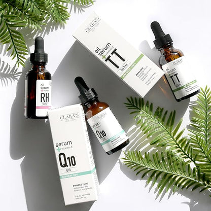Clara's New York 100% Natural Tea Tree Facial Oil Serum with Vitamin E for Clearing Acne, Breakout, Pimple and Calming Redness, Blemish-Prone, Scars - 30ml /1Fl oz - Made In USA