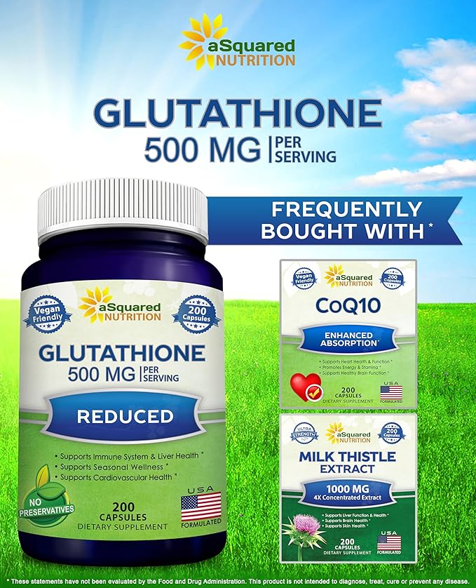 aSquared Nutrition Reduced Glutathione 500mg Per -200 Capsules