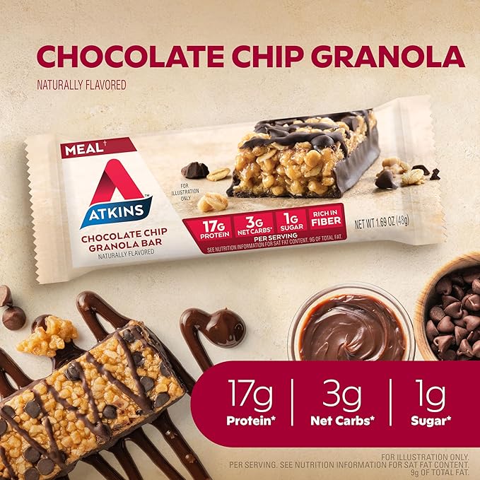 Atkins Chocolate Chip Granola Protein Meal 17g Protein, 12 Count 5 Count