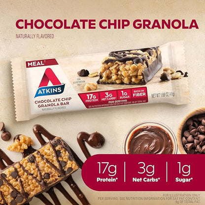 Atkins Chocolate Chip Granola Protein Meal 17g Protein, 12 Count 5 Count