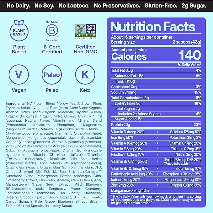 Happy Viking Vanilla Plant Protein Powder, 20G Protein, 1 Canister (24 oz.)