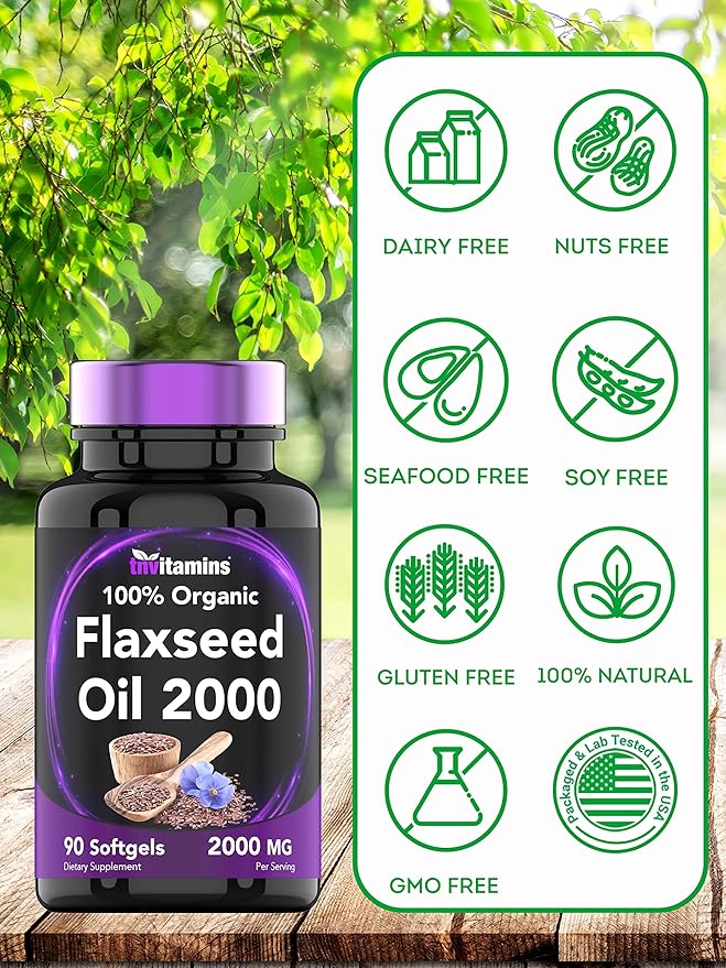 Organic Flaxseed Oil Softgels: 2000 mg 90 Softgels Omega-3 Fatty