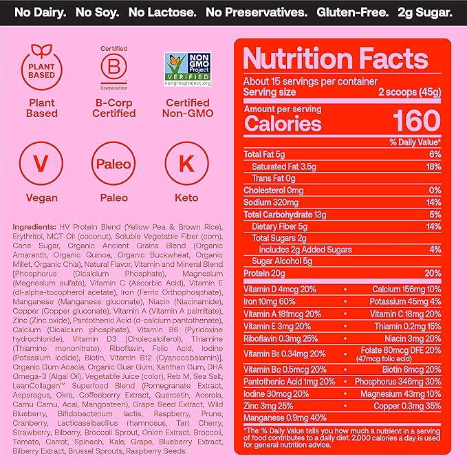 Happy Viking Strawberry Protein + Superfoods 20G Protein, 1 Canister (24 oz.)
