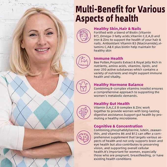 Multivitamin for Women Gummies for 40+ Omega-3,Niacinamide,B-Complex,Lutein,Iron,Choline, Phosphatidylserine,Vitamin D3 for Free,120 Count